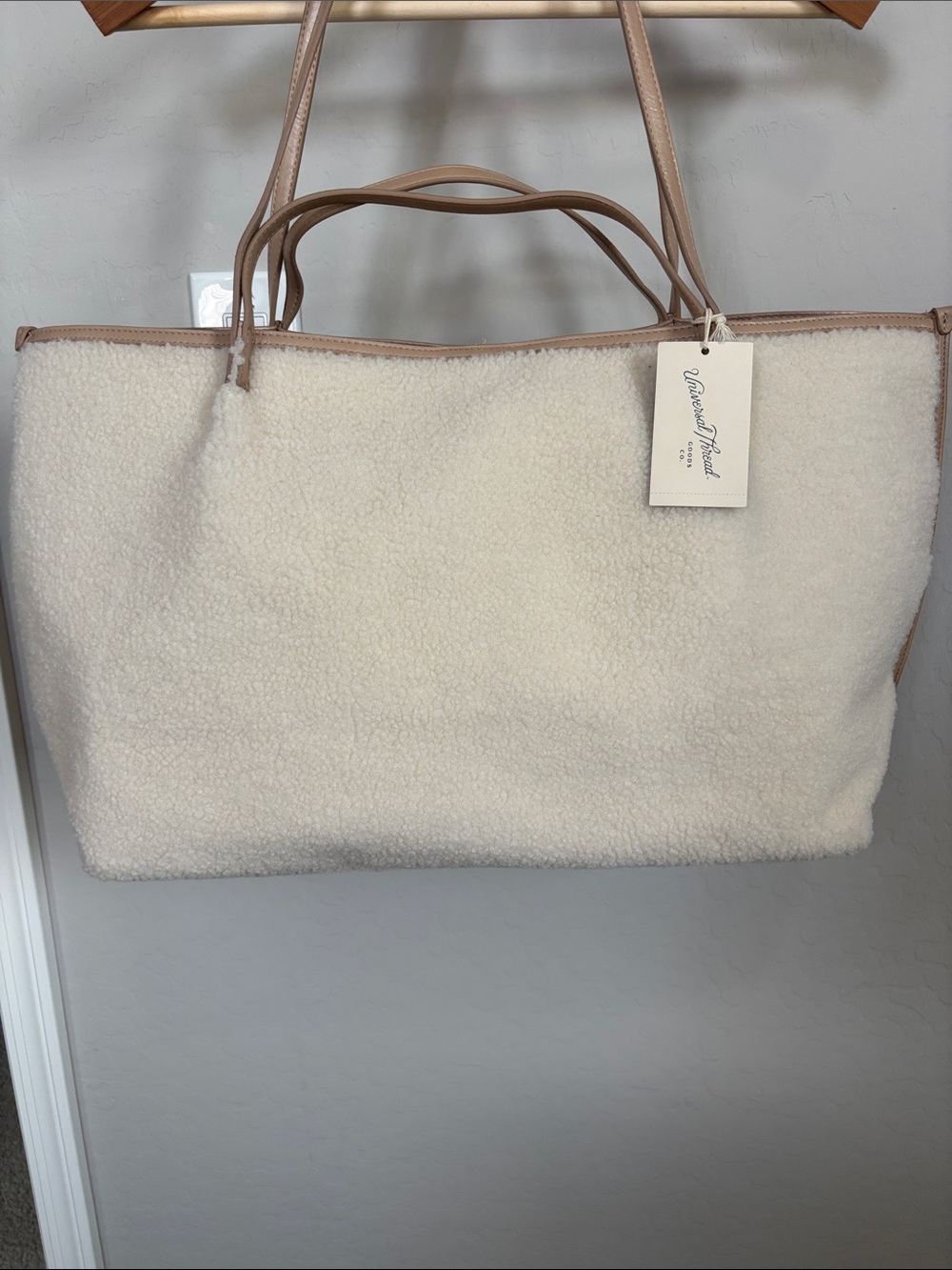 Universal Thread Cream Sherpa Tote with Tan Trim